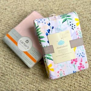 NWT/NIP Set of 2 Baby Girls’ Crib Sheets, Carter’s and Cloud Island Brands